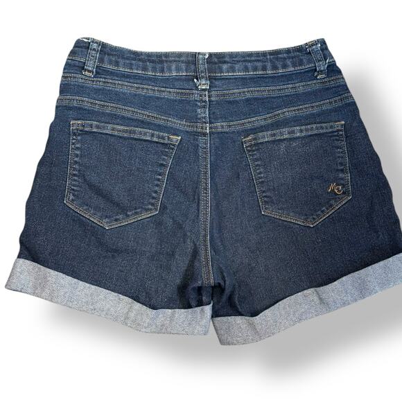 ModCloth Dark Wash High Waist Cuffed Jean Shorts Button Fly Denim Retro Pinup - Picture 8 of 9